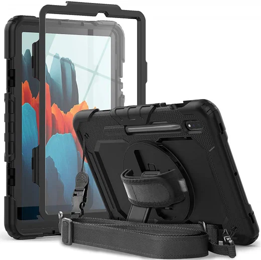 Samsung Galaxy Tab S7 Hoes met Screenprotector en Handriem Zwart afbeelding 1