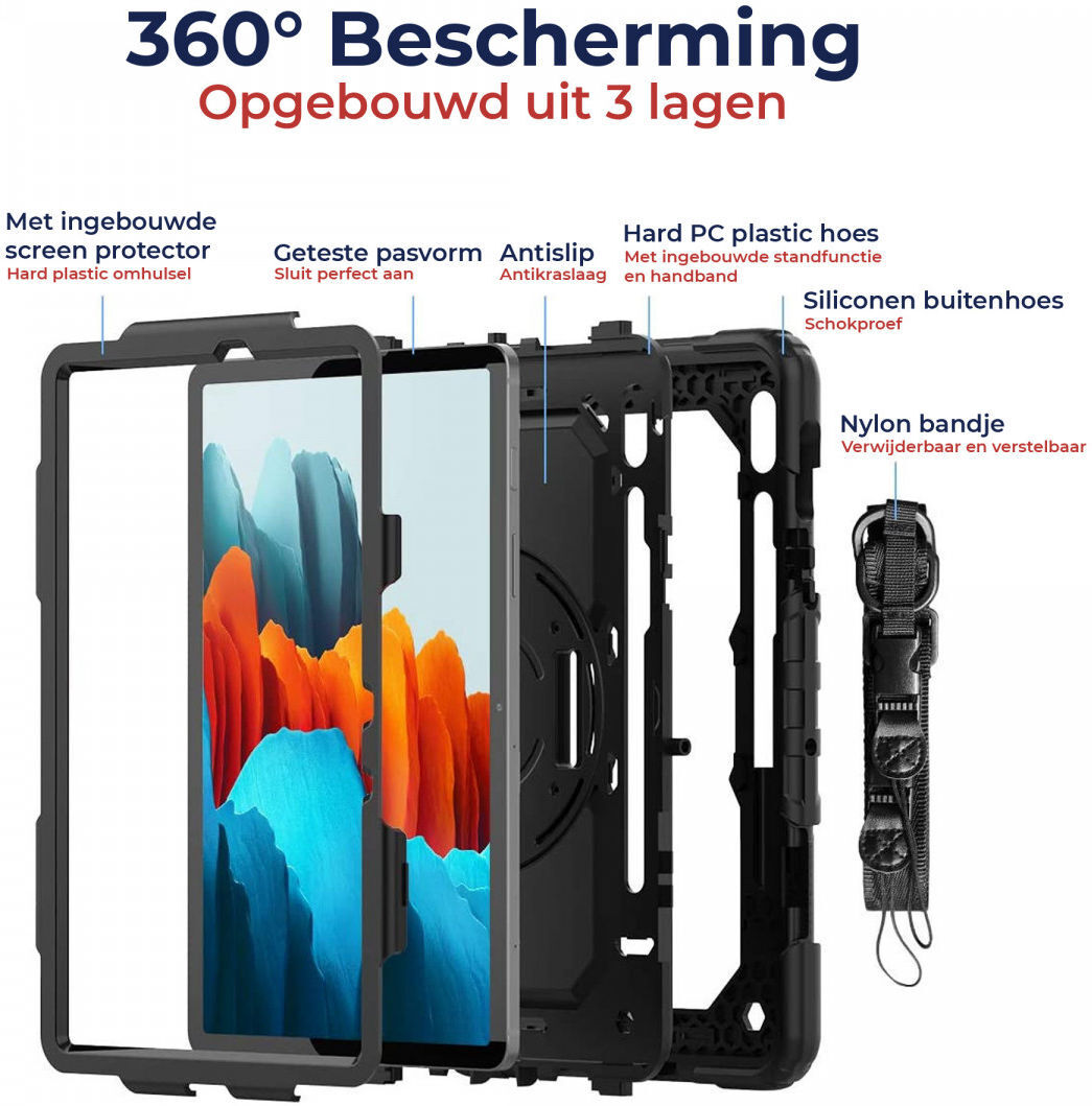 Samsung Galaxy Tab S7 Hoes met Screenprotector en Handriem Zwart afbeelding 2