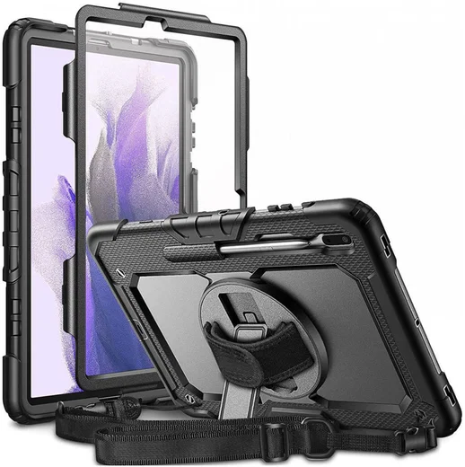 Samsung Galaxy Tab S8+ / S7+ / S7 FE Hoes met Screen Protector en Handriem Zwart afbeelding 1