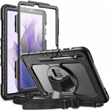 Samsung Galaxy Tab S8+ / S7+ / S7 FE Hoes met Screen Protector en Handriem Zwart