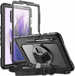 Samsung Galaxy Tab S8+ / S7+ / S7 FE Hoes met Screen Protector en Handriem Zwart afbeelding