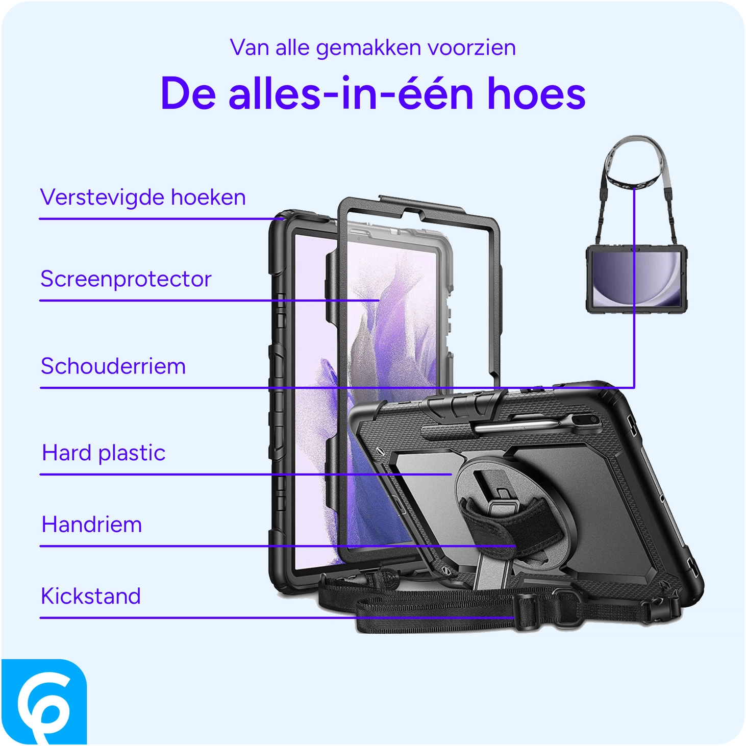 Samsung Galaxy Tab S8+ / S7+ / S7 FE Hoes met Screen Protector en Handriem Zwart afbeelding 5