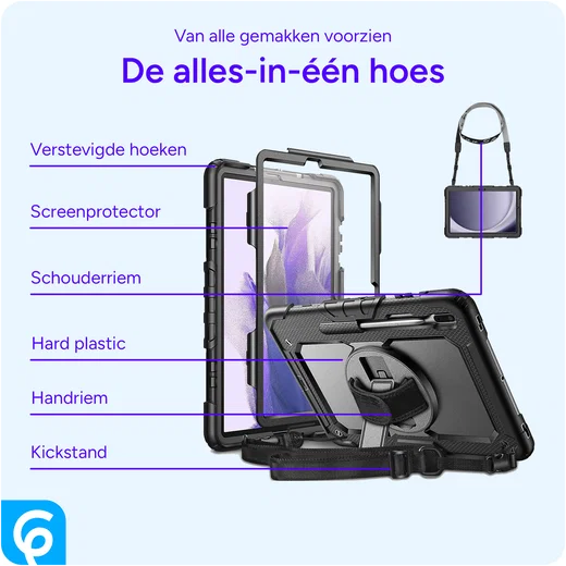 Samsung Galaxy Tab S8+ / S7+ / S7 FE Hoes met Screen Protector en Handriem Zwart afbeelding 5