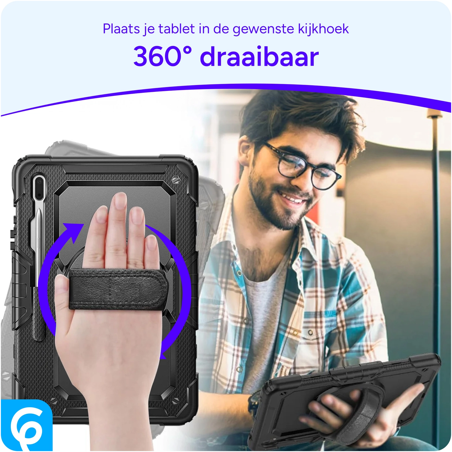 Samsung Galaxy Tab S8+ / S7+ / S7 FE Hoes met Screen Protector en Handriem Zwart afbeelding 8
