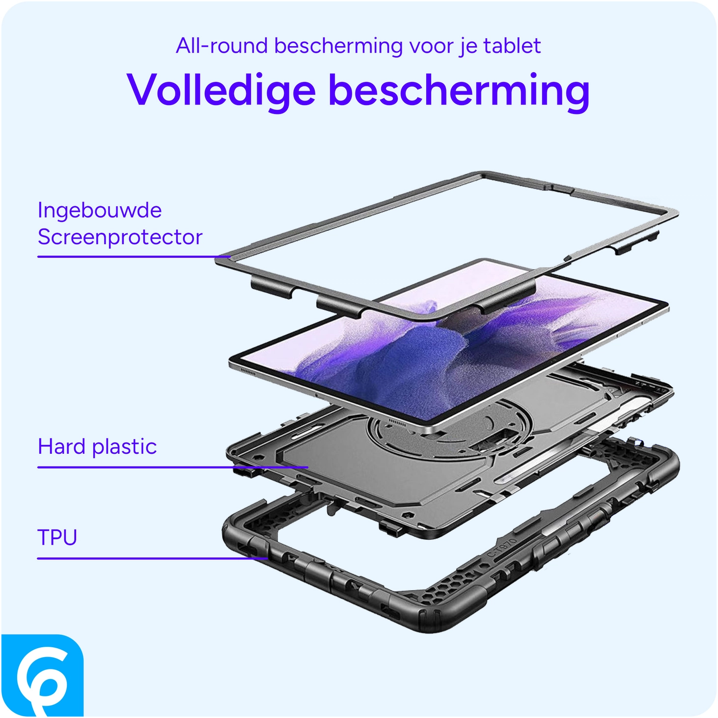 Samsung Galaxy Tab S8+ / S7+ / S7 FE Hoes met Screen Protector en Handriem Zwart afbeelding 9
