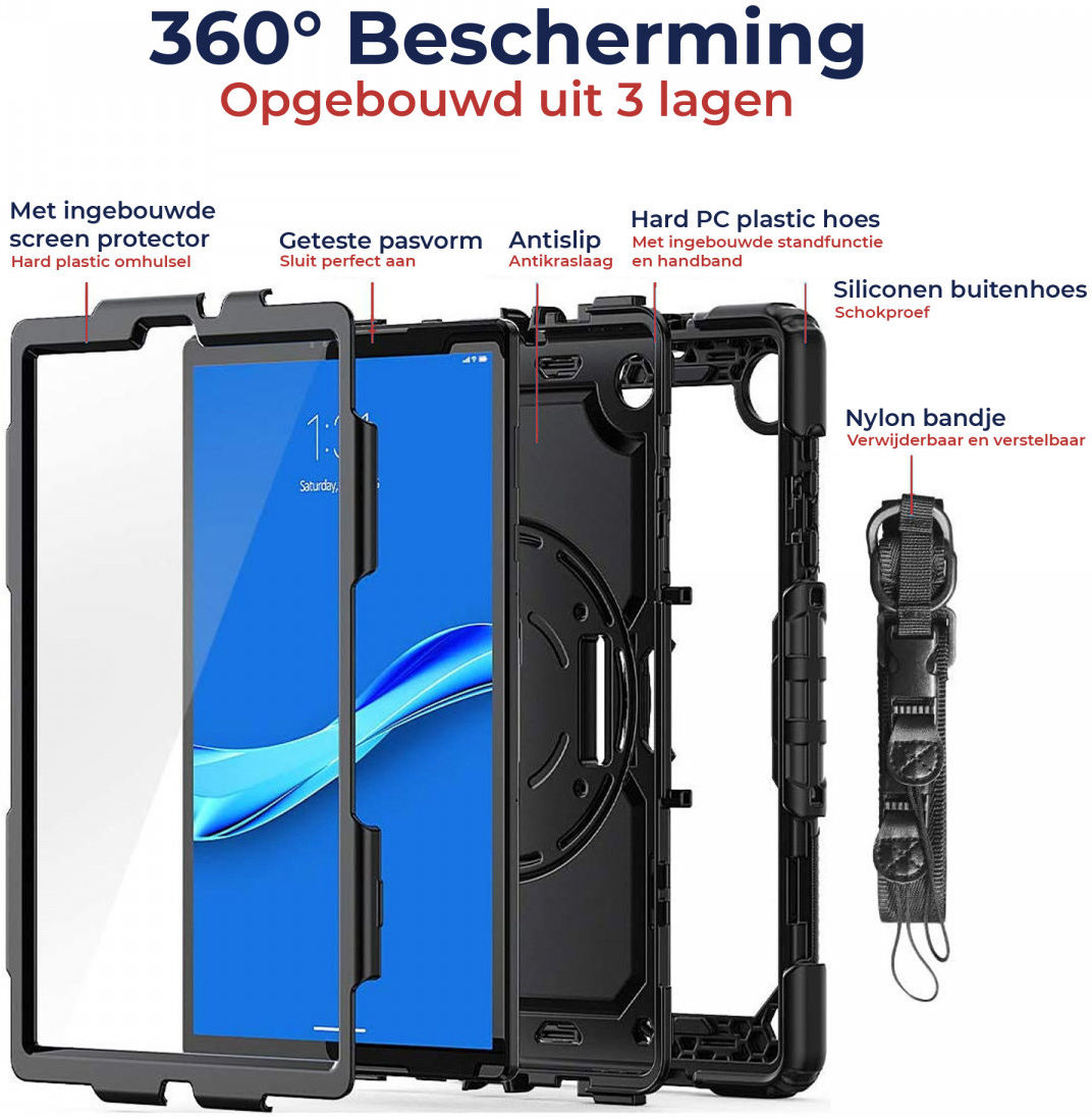 Lenovo Tab M8 Hoes met Screen Protector en Handriem Zwart afbeelding 2