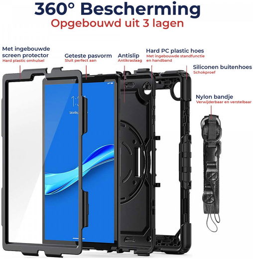 Lenovo Tab M8 Hoes met Screen Protector en Handriem Zwart afbeelding 2