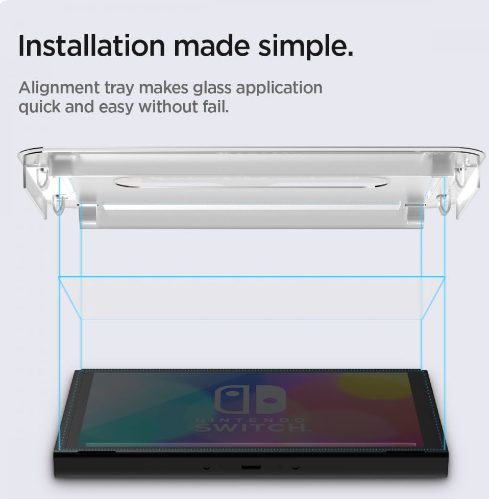 Spigen EZ Fit Glas.tR Nintendo Switch OLED Screen Protector (2-Pack) afbeelding 6