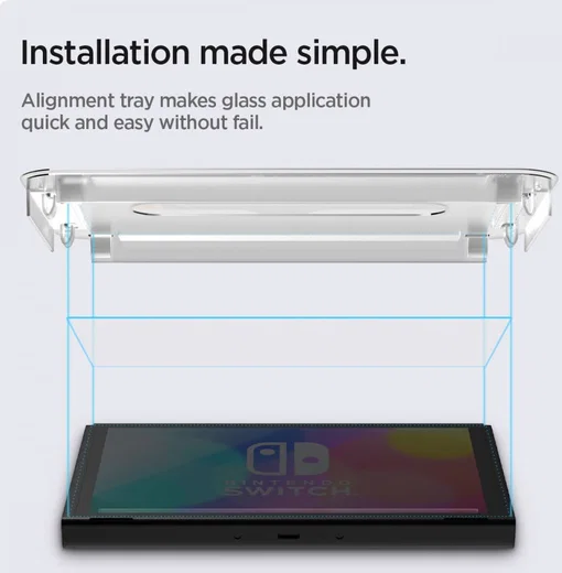 Spigen EZ Fit Glas.tR Nintendo Switch OLED Screen Protector (2-Pack) afbeelding 6