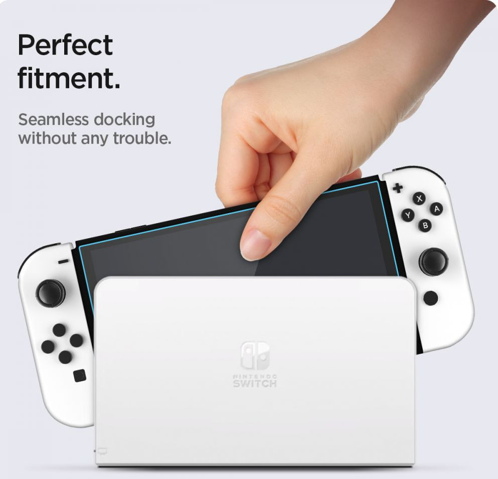 Spigen EZ Fit Glas.tR Nintendo Switch OLED Screen Protector (2-Pack) afbeelding 10
