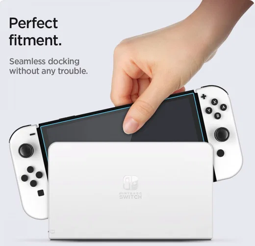 Spigen EZ Fit Glas.tR Nintendo Switch OLED Screen Protector (2-Pack) afbeelding 10