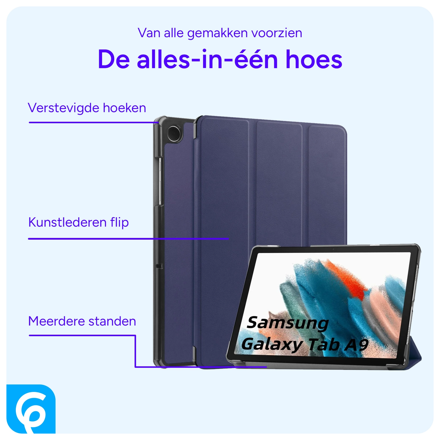 Samsung Galaxy Tab A8 Hoes Tri-Fold Book Case Blauw afbeelding 3