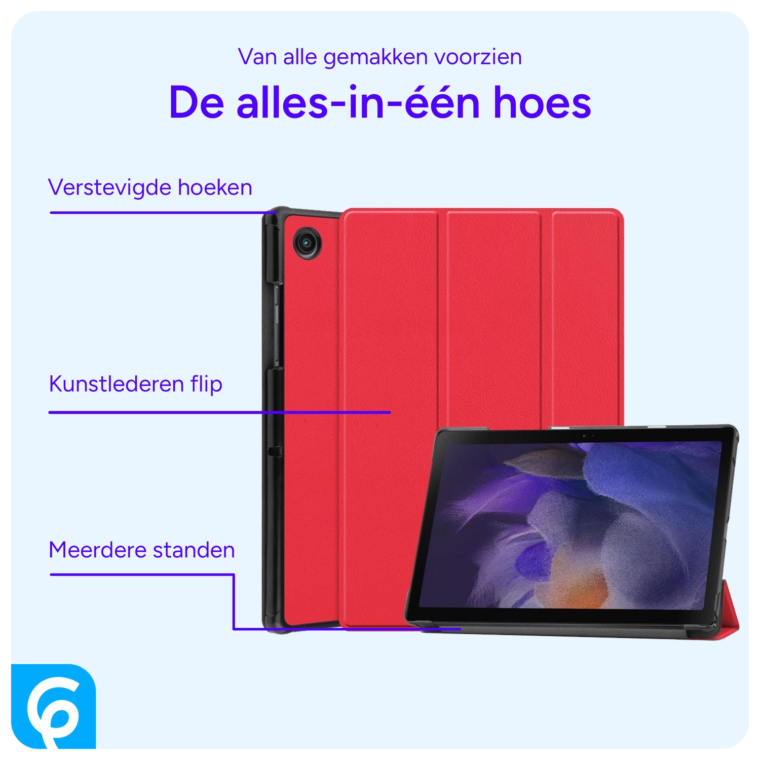 Samsung Galaxy Tab A8 Hoes Tri-Fold Book Case Rood afbeelding 3
