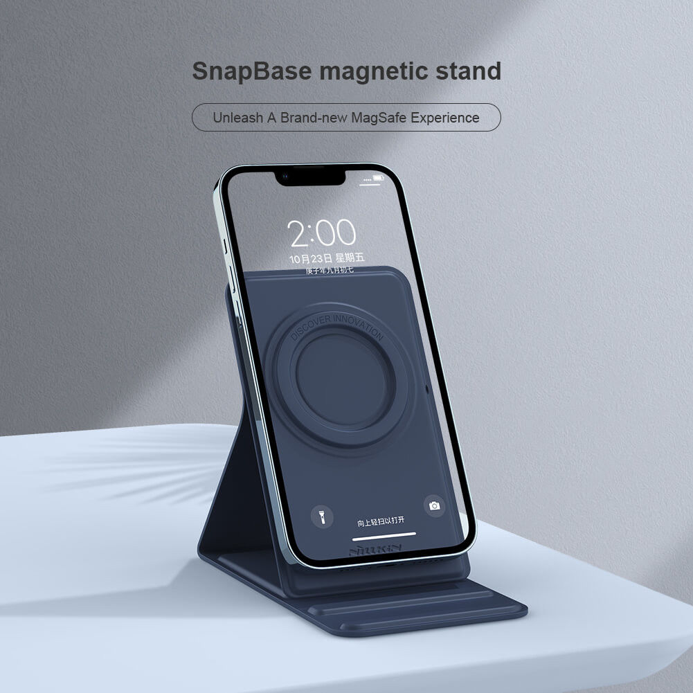 Nillkin SnapBase Magnetische MagSafe Stand Echt Leer Houder Blauw afbeelding 5