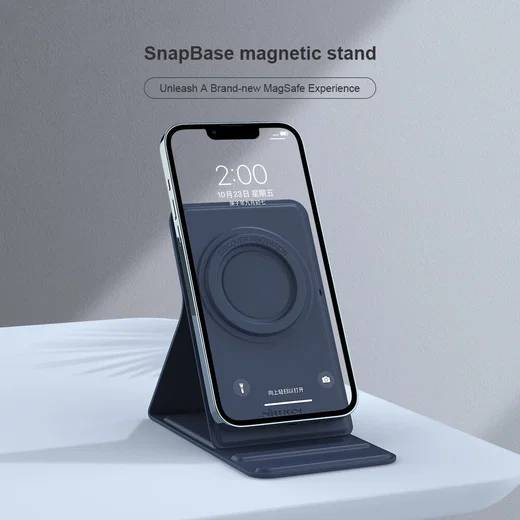 Nillkin SnapBase Magnetische MagSafe Stand Echt Leer Houder Blauw afbeelding 5