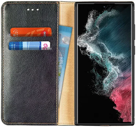 Samsung Galaxy S22 Ultra Hoesje met Pasjes Book Case Kunstleer Zwart afbeelding 1