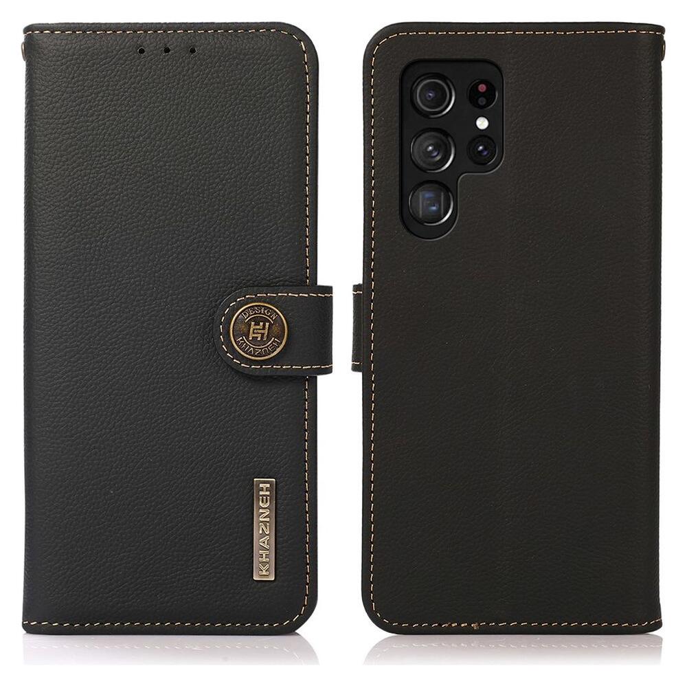 KHAZNEH Samsung Galaxy S22 Ultra Hoesje RFID Book Case Echt Leer Zwart afbeelding 8
