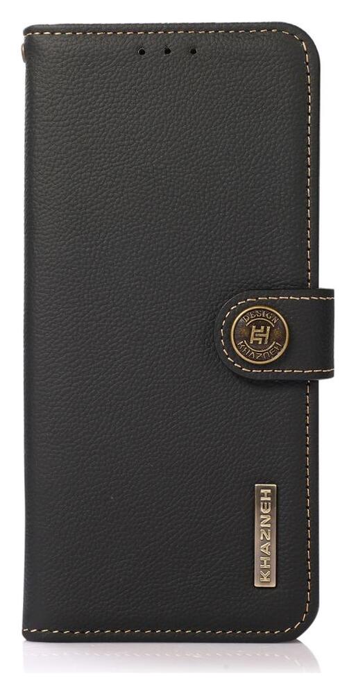 KHAZNEH Samsung Galaxy S22 Ultra Hoesje RFID Book Case Echt Leer Zwart afbeelding 2