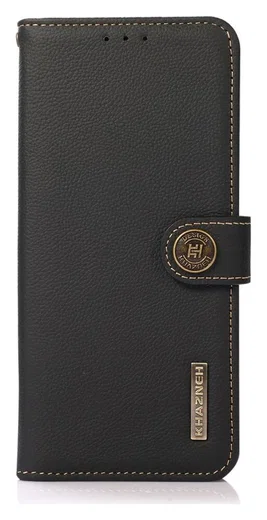 KHAZNEH Samsung Galaxy S22 Ultra Hoesje RFID Book Case Echt Leer Zwart afbeelding 2