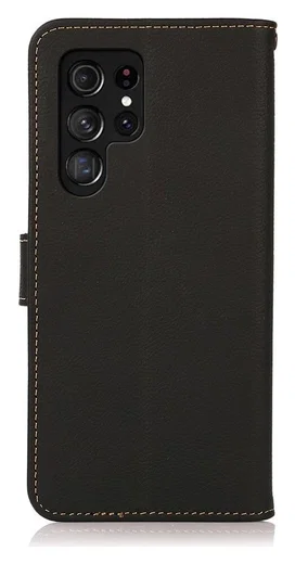 KHAZNEH Samsung Galaxy S22 Ultra Hoesje RFID Book Case Echt Leer Zwart afbeelding 3