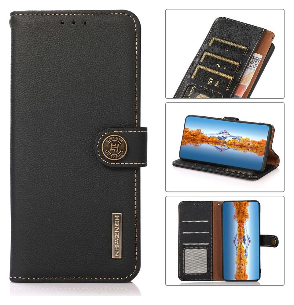 KHAZNEH Samsung Galaxy S22 Ultra Hoesje RFID Book Case Echt Leer Zwart afbeelding 9