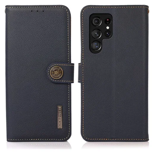 KHAZNEH Samsung Galaxy S22 Ultra Hoesje RFID Book Case Echt Leer Blauw afbeelding 8