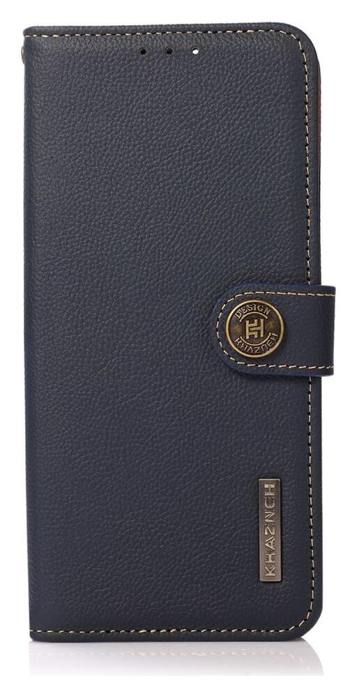 KHAZNEH Samsung Galaxy S22 Ultra Hoesje RFID Book Case Echt Leer Blauw afbeelding 2