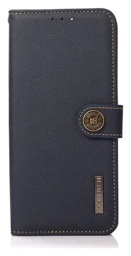KHAZNEH Samsung Galaxy S22 Ultra Hoesje RFID Book Case Echt Leer Blauw afbeelding 2
