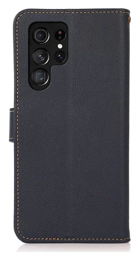 KHAZNEH Samsung Galaxy S22 Ultra Hoesje RFID Book Case Echt Leer Blauw afbeelding 3