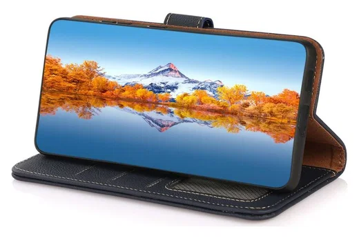 KHAZNEH Samsung Galaxy S22 Ultra Hoesje RFID Book Case Echt Leer Blauw afbeelding 5