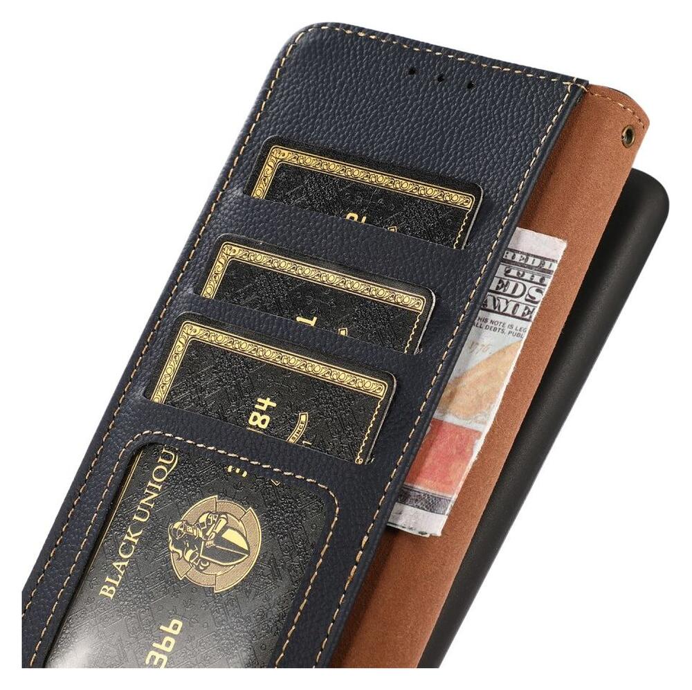 KHAZNEH Samsung Galaxy S22 Ultra Hoesje RFID Book Case Echt Leer Blauw afbeelding 7