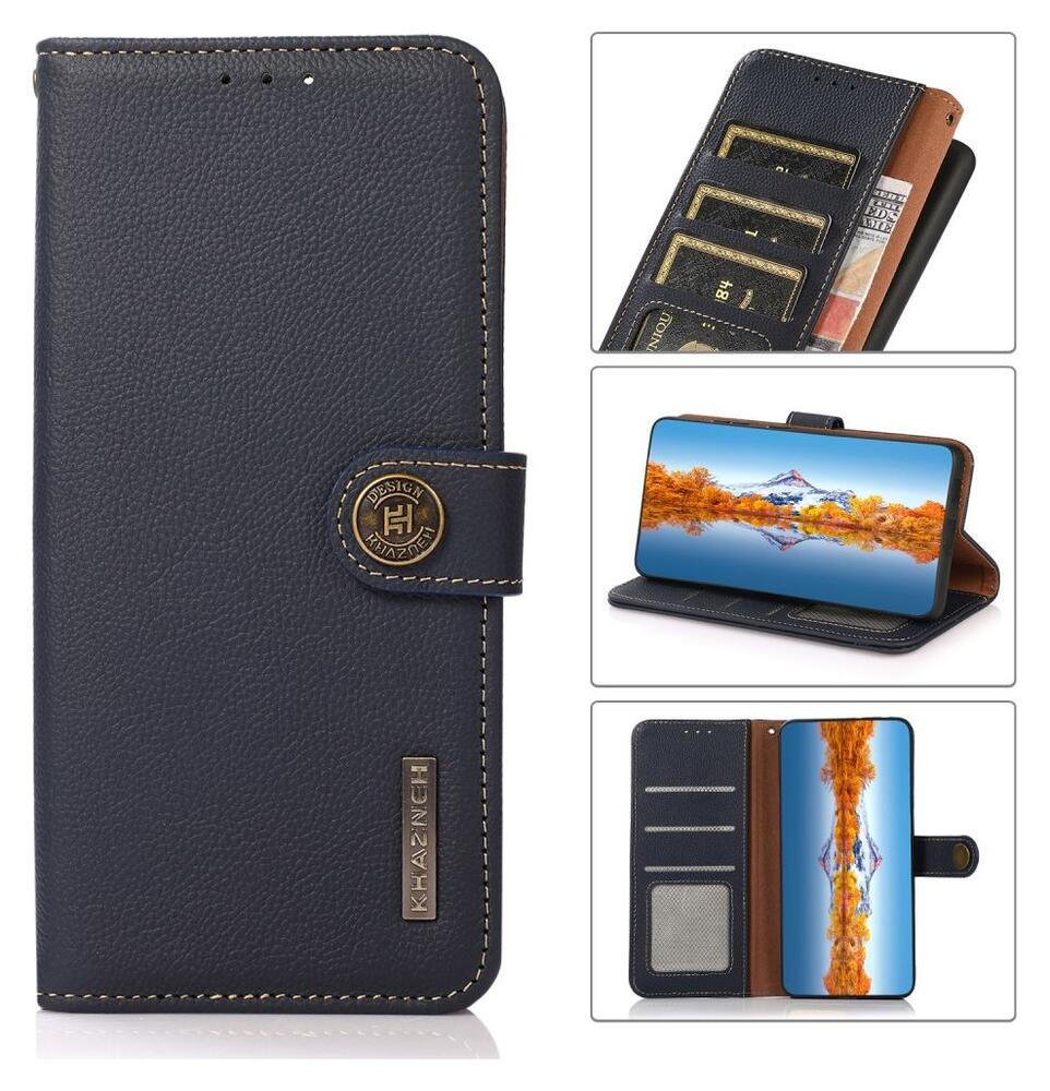 KHAZNEH Samsung Galaxy S22 Ultra Hoesje RFID Book Case Echt Leer Blauw afbeelding 9