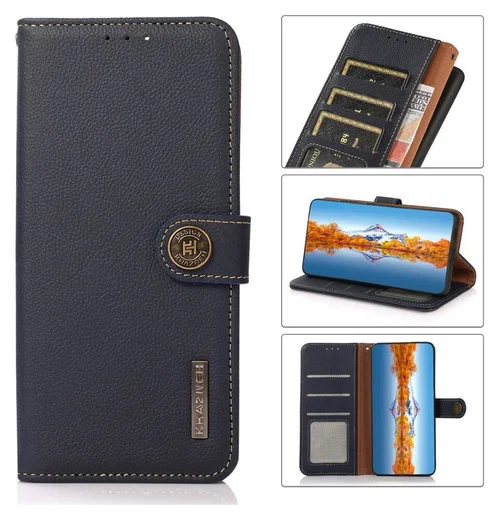 KHAZNEH Samsung Galaxy S22 Ultra Hoesje RFID Book Case Echt Leer Blauw afbeelding 9