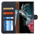 KHAZNEH Samsung Galaxy S22 Ultra Hoesje RFID Book Case Echt Leer Blauw