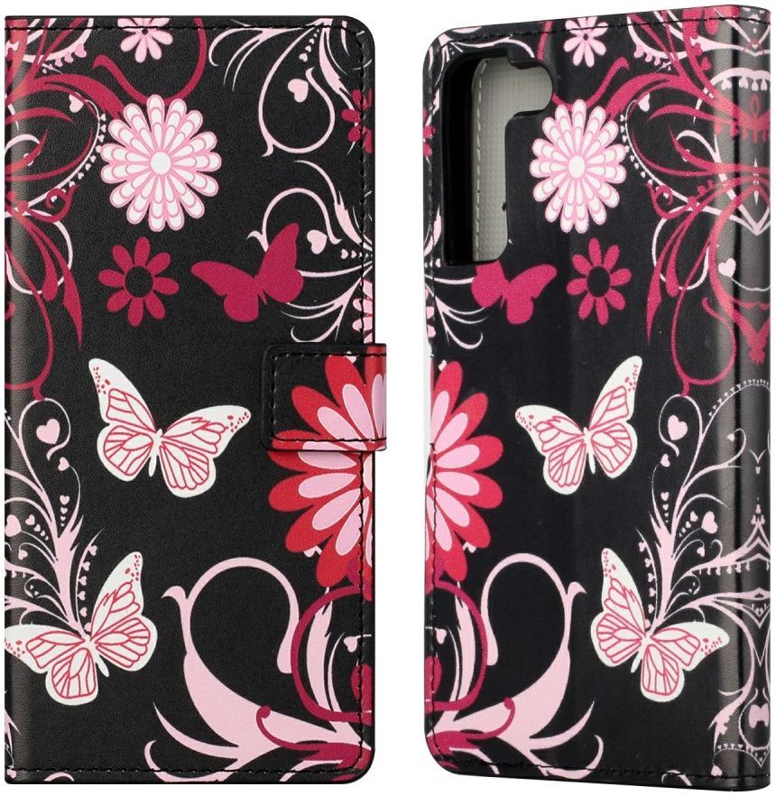 Samsung Galaxy S22 Hoesje Portemonnee Vlinder Print Roze afbeelding 4