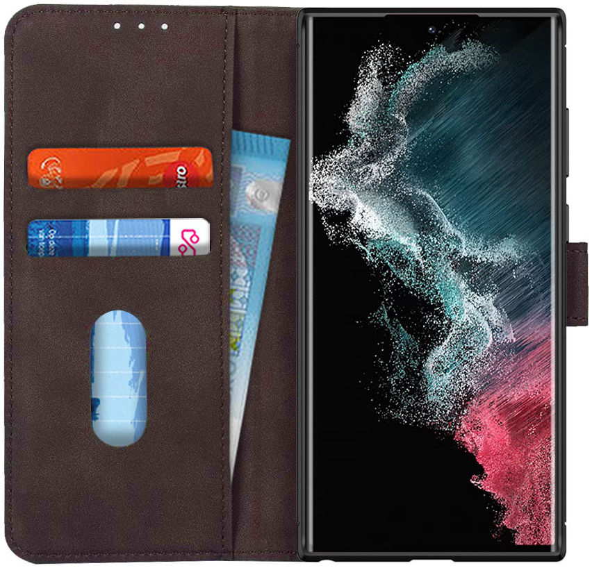 KHAZNEH Samsung Galaxy S22 Ultra Hoesje Retro Portemonnee Case Bruin afbeelding 1