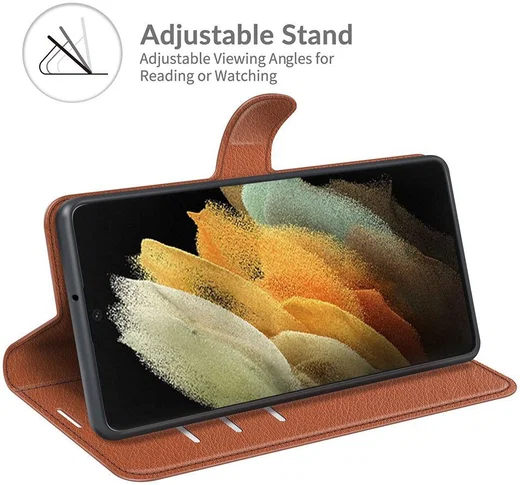 Samsung Galaxy S22 Ultra Hoesje Portemonnee Book Case Kunstleer Bruin afbeelding 5