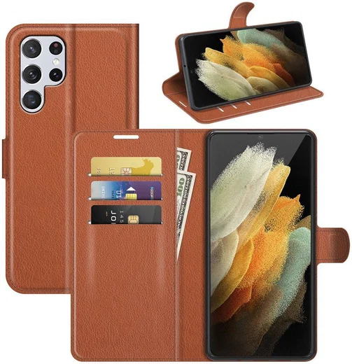 Samsung Galaxy S22 Ultra Hoesje Portemonnee Book Case Kunstleer Bruin afbeelding 8