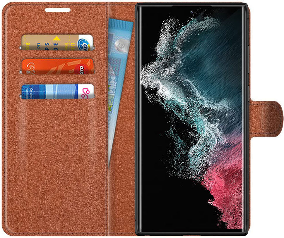 Samsung Galaxy S22 Ultra Hoesje Portemonnee Book Case Kunstleer Bruin afbeelding 1