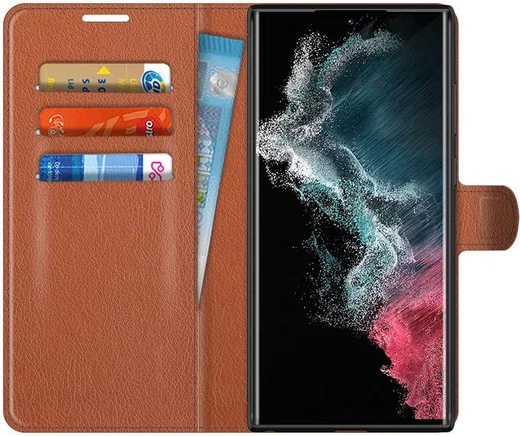 Samsung Galaxy S22 Ultra Hoesje Portemonnee Book Case Kunstleer Bruin afbeelding 1