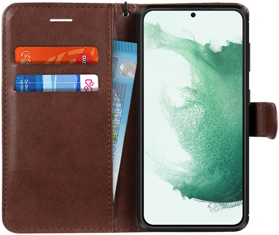 Samsung Galaxy S22 Plus Hoesje Retro Wallet Book Case met Koord Bruin afbeelding 1