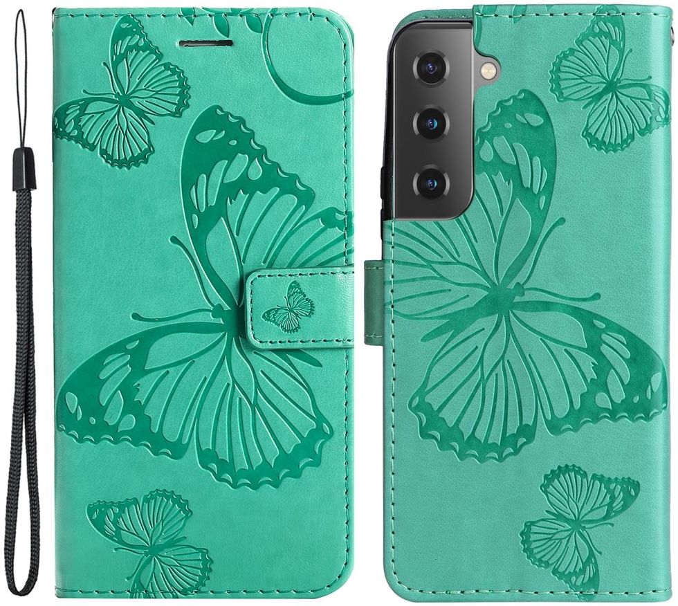 Samsung Galaxy S22 Hoesje Wallet Case met Koord Vlinder Print Groen afbeelding 7