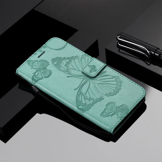 Samsung Galaxy S22 Hoesje Wallet Case met Koord Vlinder Print Groen afbeelding 8