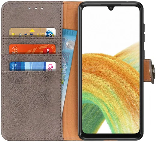 KHAZNEH Samsung Galaxy A33 Hoesje Portemonnee Book Case Grijs afbeelding 1