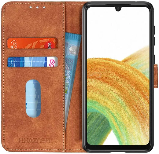 KHAZNEH Samsung Galaxy A33 Hoesje Retro Wallet Book Case Bruin afbeelding 1