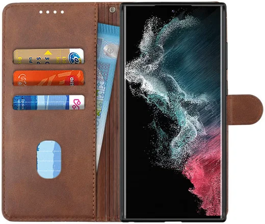 Samsung Galaxy S22 Ultra Hoesje Vintage Wallet Book Case Bruin afbeelding 1