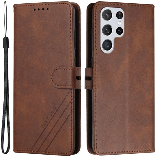 Samsung Galaxy S22 Ultra Hoesje Vintage Wallet Book Case Bruin afbeelding 3