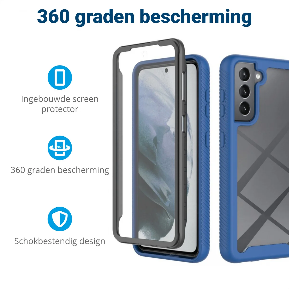 Samsung Galaxy S21 FE Hoesje Full Protect 360° Hybride Cover Blauw afbeelding 2