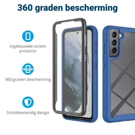 Samsung Galaxy S21 FE Hoesje Full Protect 360° Hybride Cover Blauw afbeelding 2