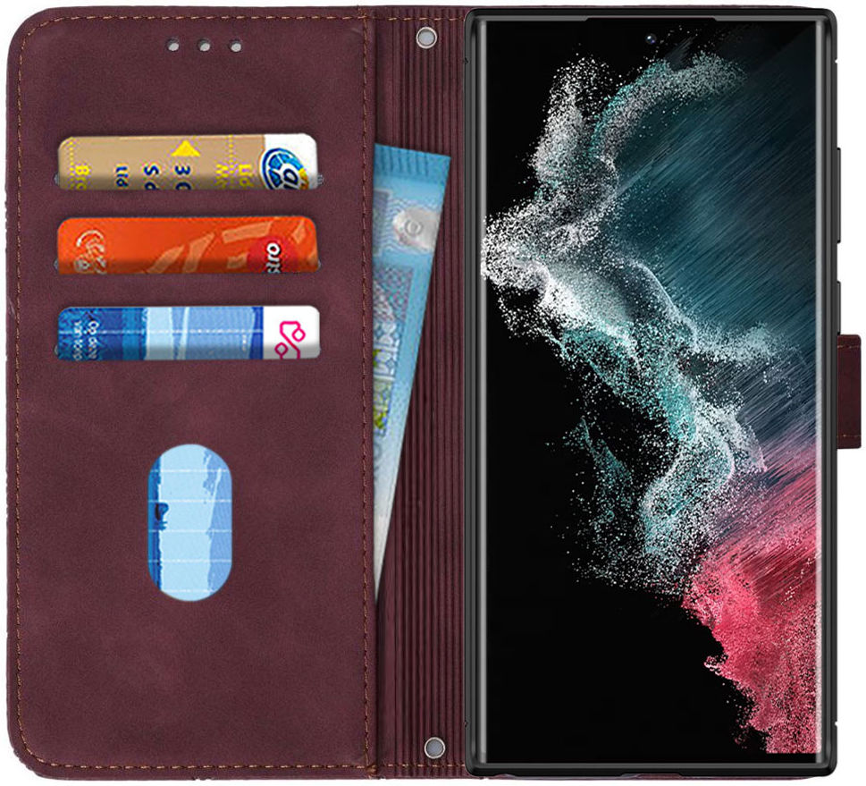 Samsung Galaxy S22 Ultra Hoesje Book Case met Koord Kunstleer Rood afbeelding 1